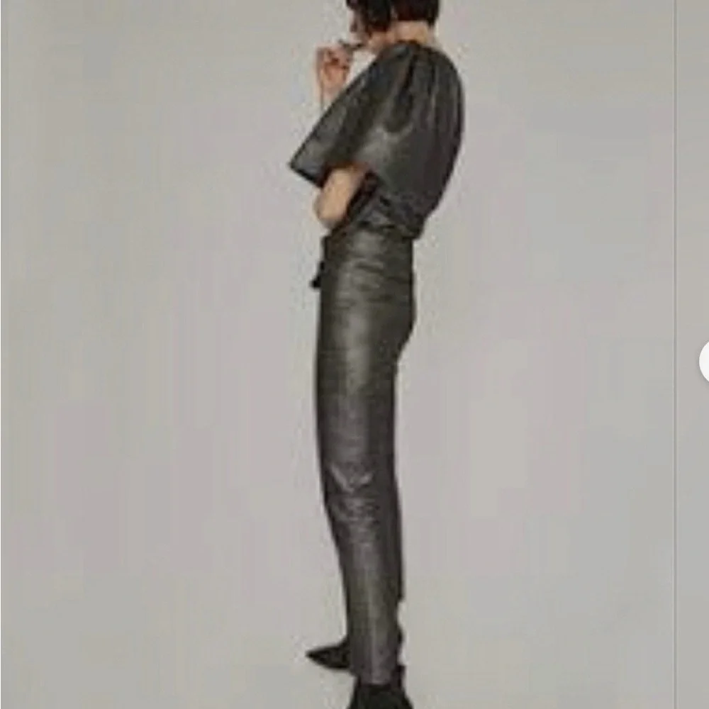 Zara Metallic One-Shoulder Puff-Sleeve Top and Pants (Set) - Black - Picture 3 of 5